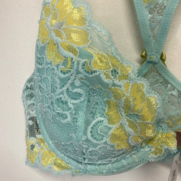 NWT adore me eggshell blue yellow lace underwire bra 34C - Picture 2 of 7